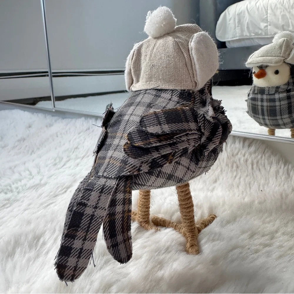 Winter Bird Gray Plaid